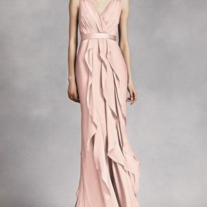 Vera Wang bodice dress with satin belt in blush